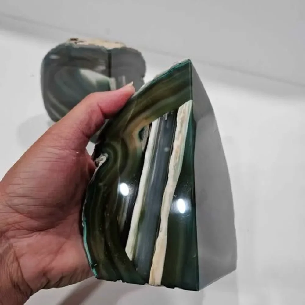 Beautiful dark Green Agate Bookends Natural Stone